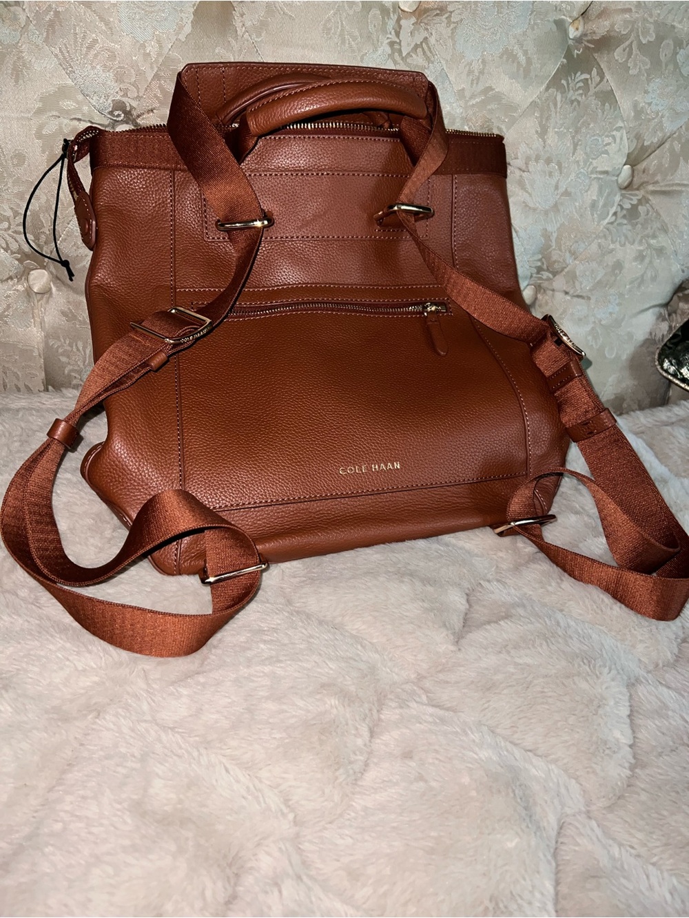 Cole Haan Brown Pebbled Leather Convertible Backpack Tote